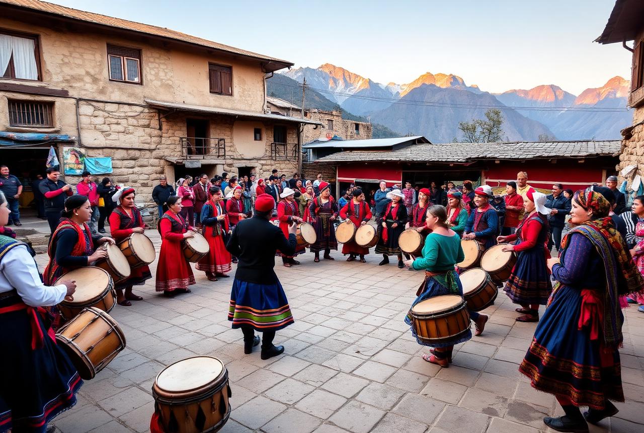 Village festival with drums and folk dance