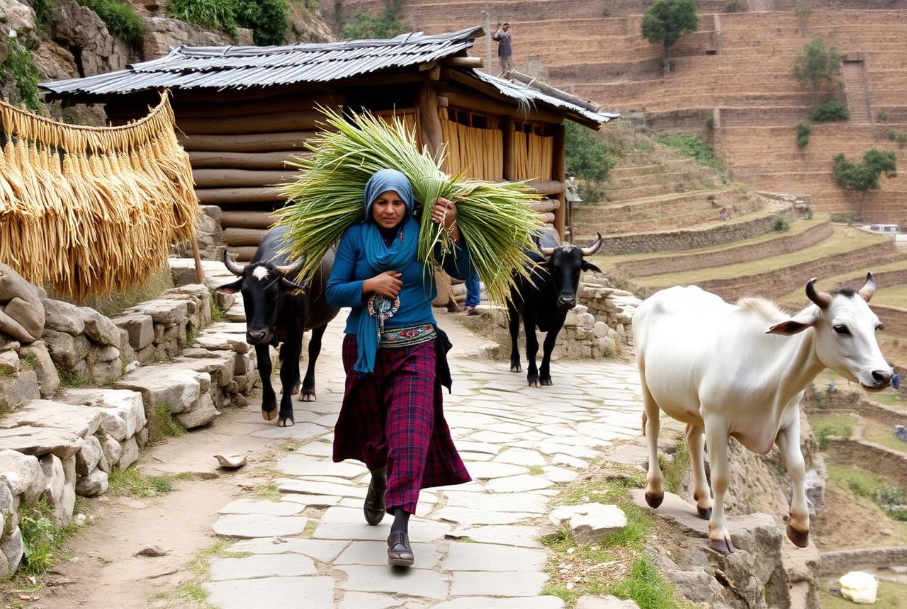 Village life on a Himalayan slope